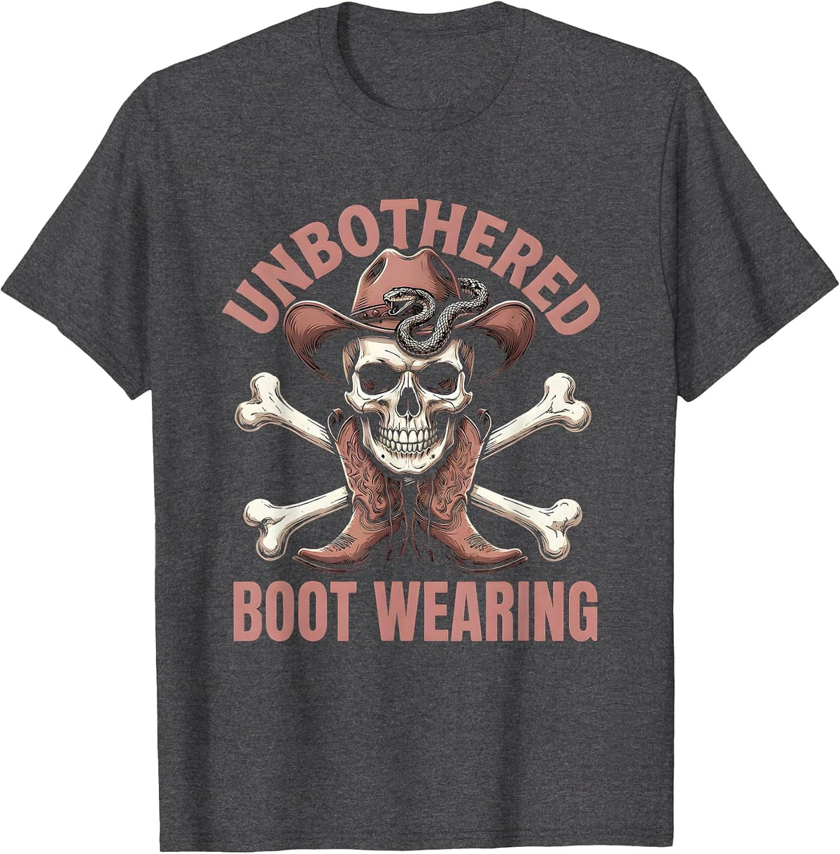 Men's Unbothered and Boot Wearing Cowboy Design T-Shirt - Dark Heather Grey
