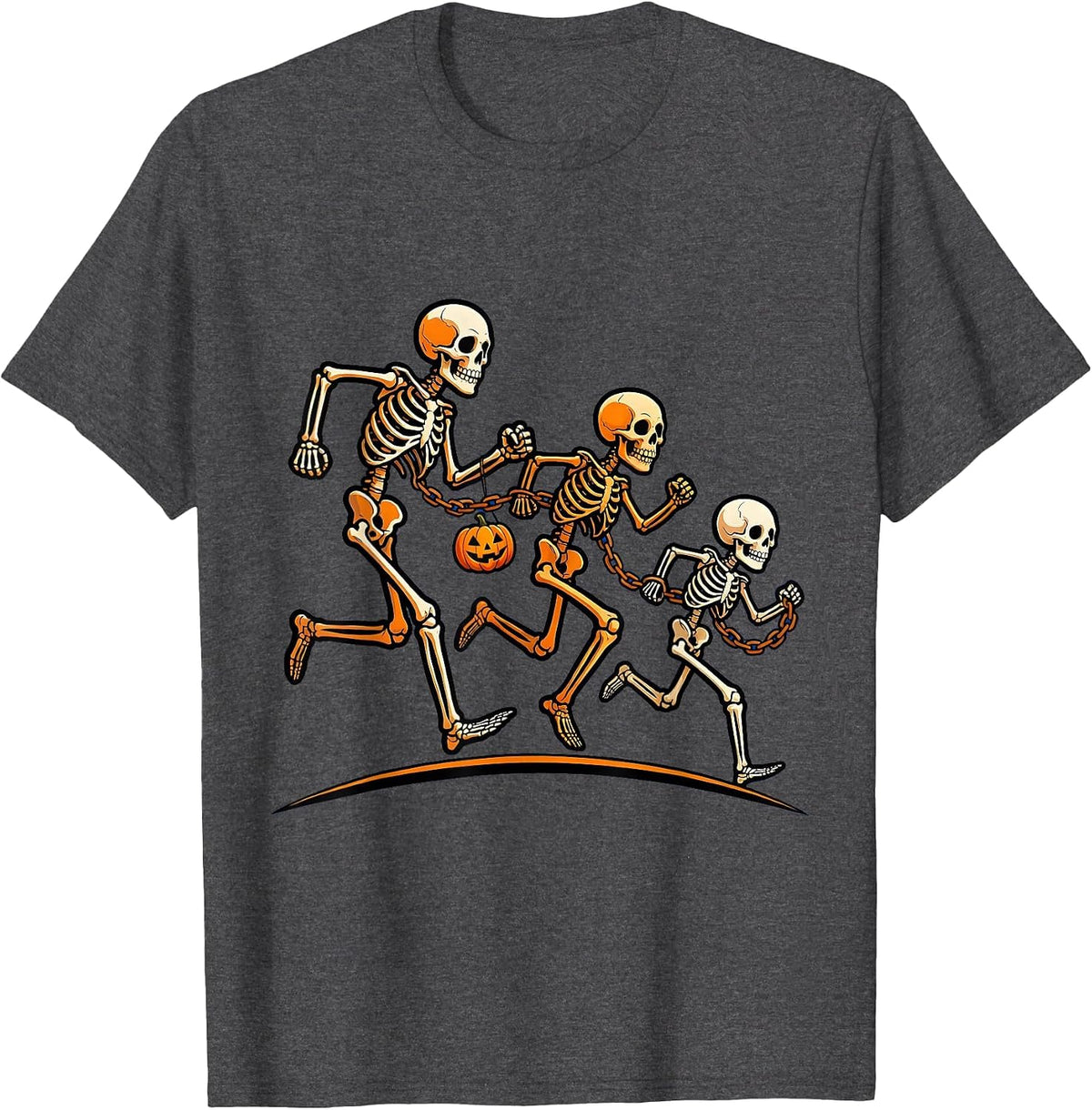 Men's Skeleton Runners Chain Halloween 5K Fun Run T-Shirt - Dark Heather Grey