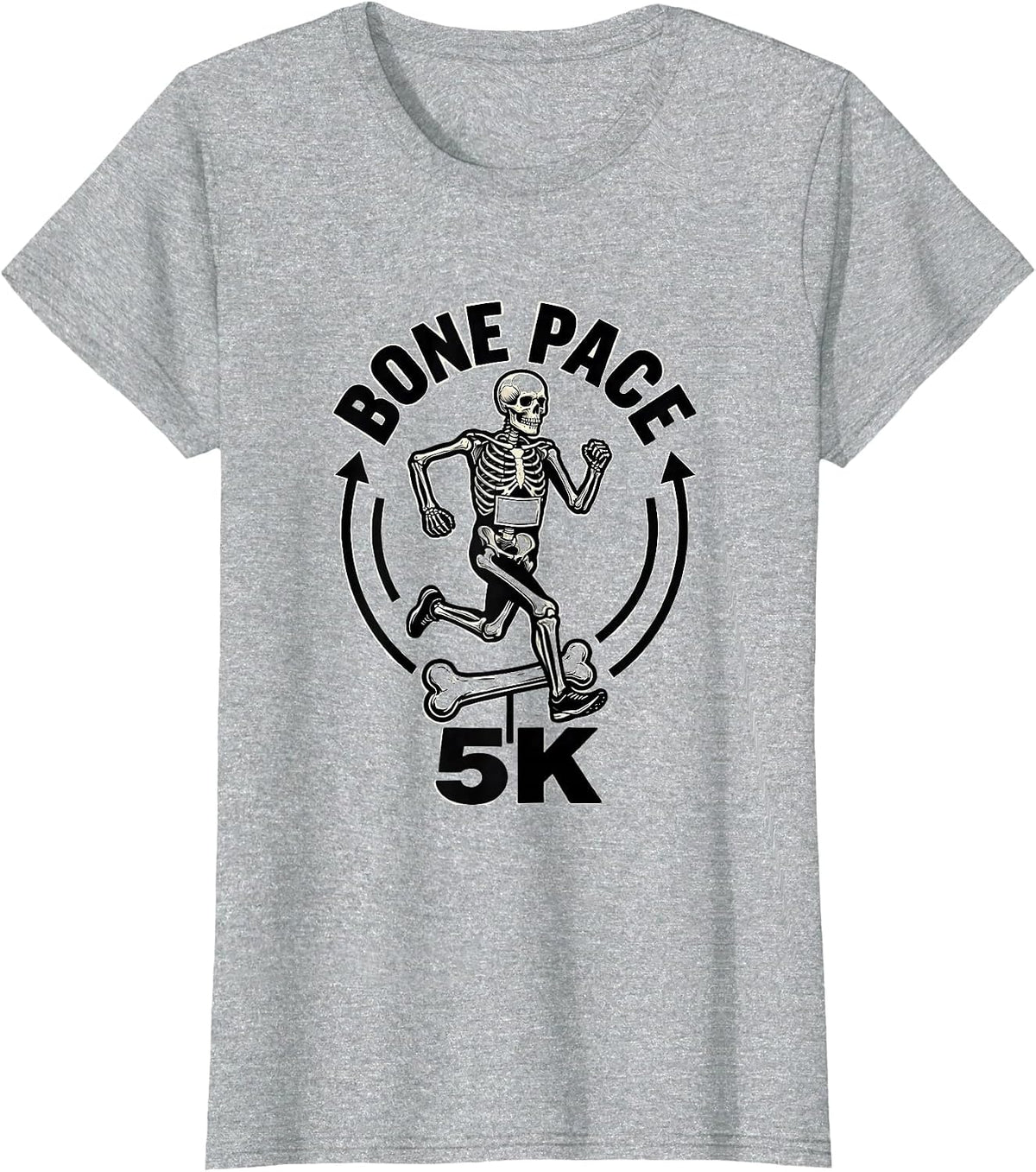 Women's Bone Pace 5K Funny Skeleton Runner Halloween Fun Run T-Shirt - Heather Grey