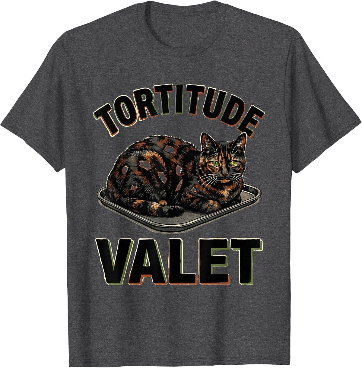 Men's Tortitude Valet Tortoiseshell Cat Owner Tortie Cat Lover T-Shirt - Dark Heather Grey