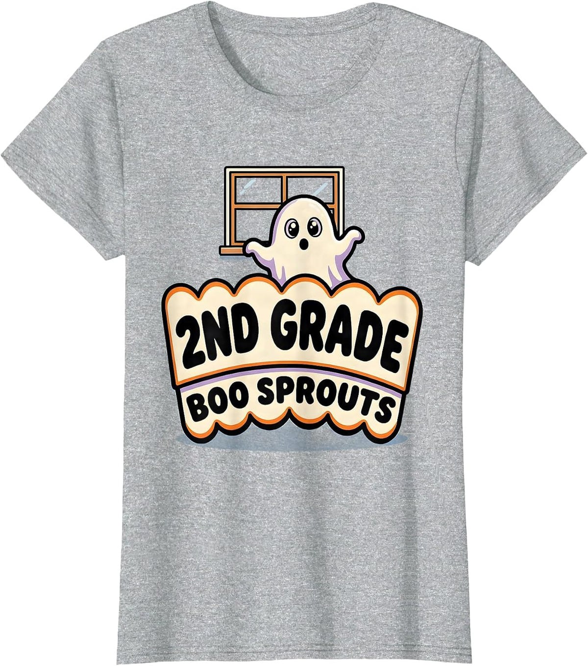 2nd Grade Boo Sprouts Cartoon Ghost Halloween Teacher T-Shirt - Heather Grey