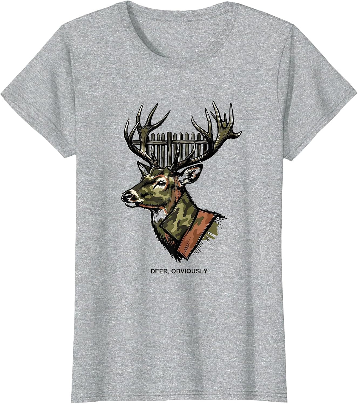Deer Obviously Funny Hunting Camo Deer Lover Gift T-Shirt - Heather Grey