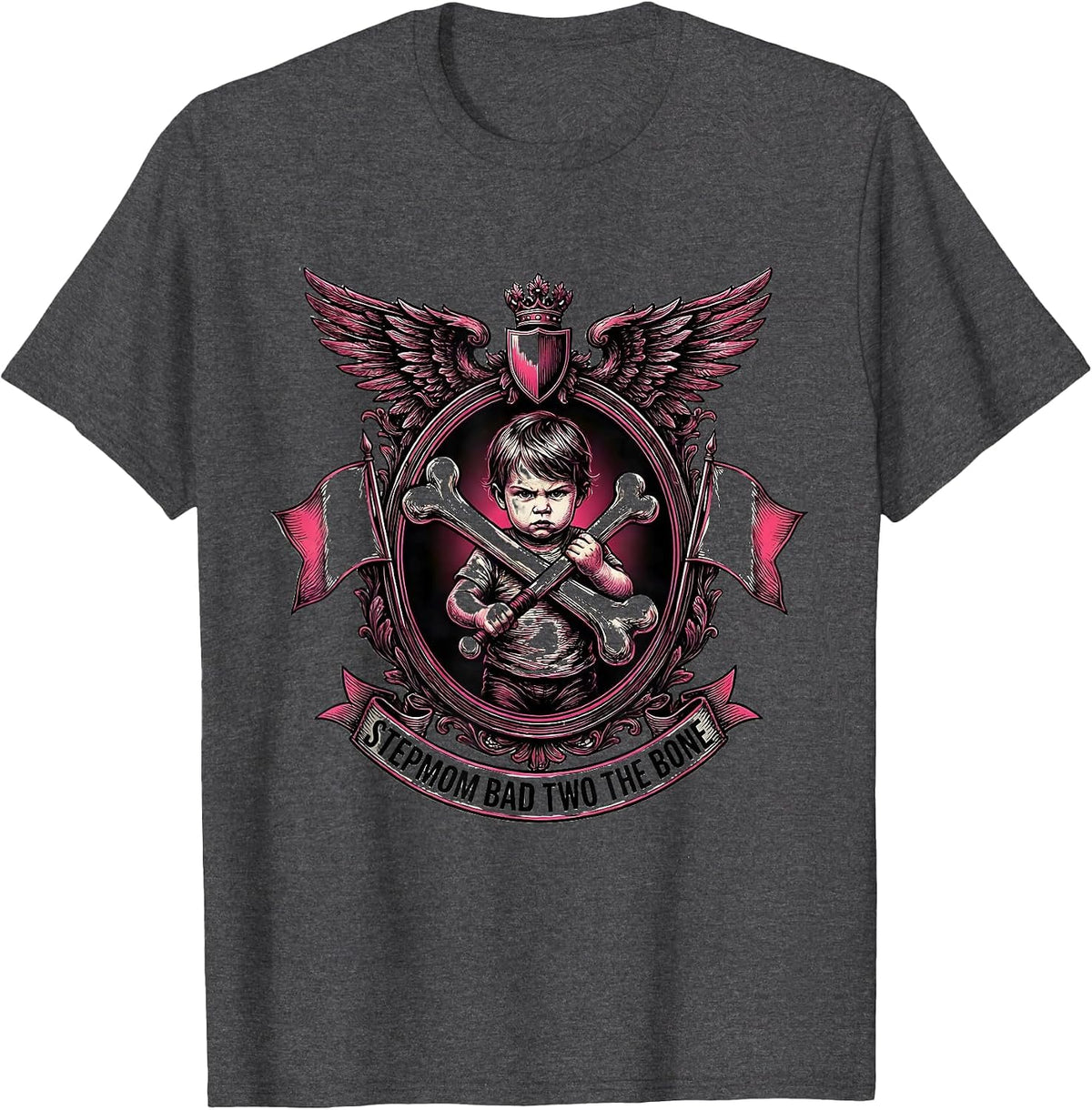 Men's Stepmom Bad Two The Bone Funny 2nd Birthday For Mom T-Shirt - Dark Heather Grey