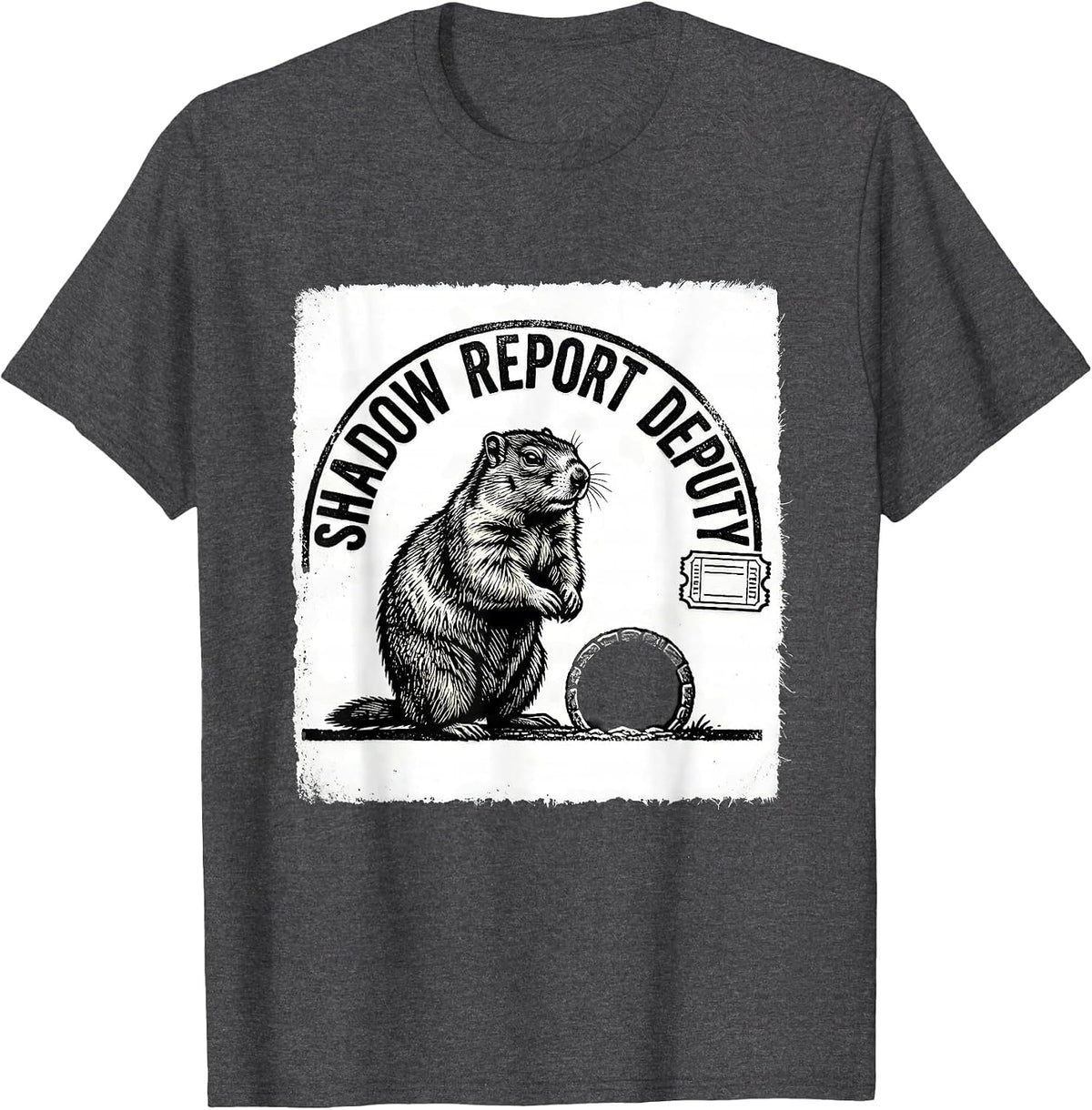 Men's Shadow Report Deputy Funny Groundhog Day Vintage Badge Humor T-Shirt - Dark Heather Grey
