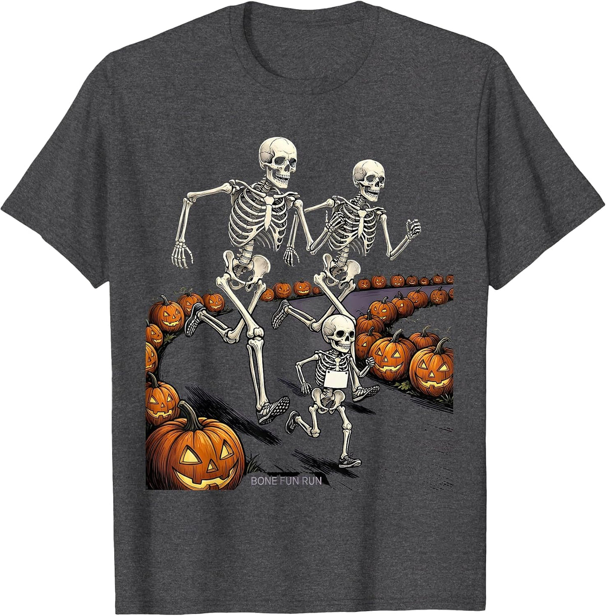 Bone Fun Run Funny Skeleton Halloween 5K Runner Costume T-Shirt - Dark Heather Grey