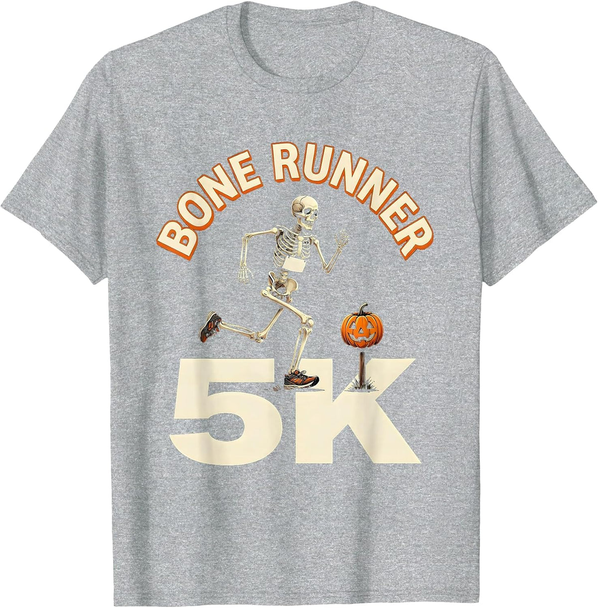Men's Bone Runner 5K Funny Running Skeleton Halloween Fun Run T-Shirt - Heather Grey