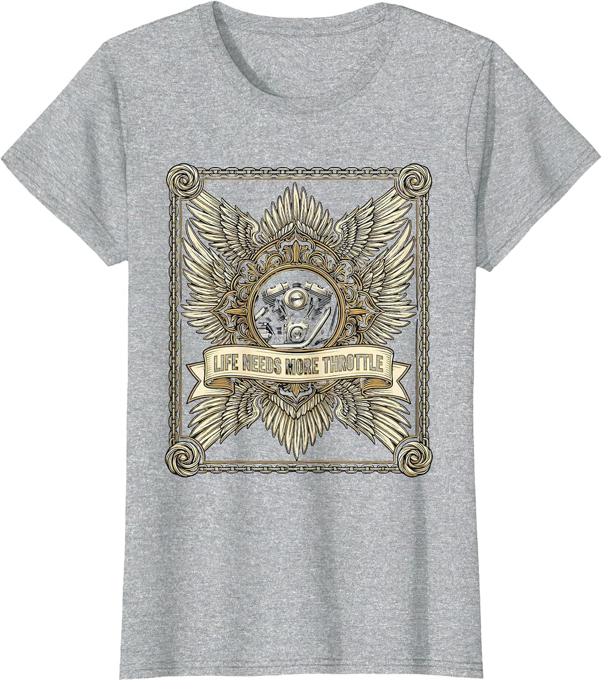 Life Needs More Throttle Motorcycle Design T-Shirt - Heather Grey