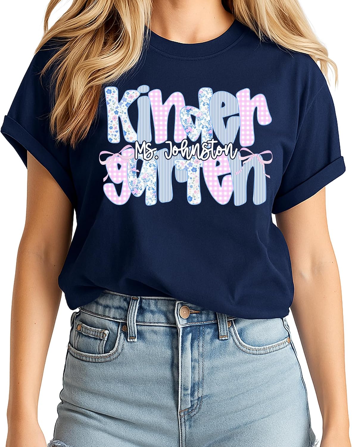 NAZENTI Personalized Teacher Shirt, Back to School Shirts Gift Custom Name, PreK Kindergarten 1st 2nd 6th Grade Teacher Tee