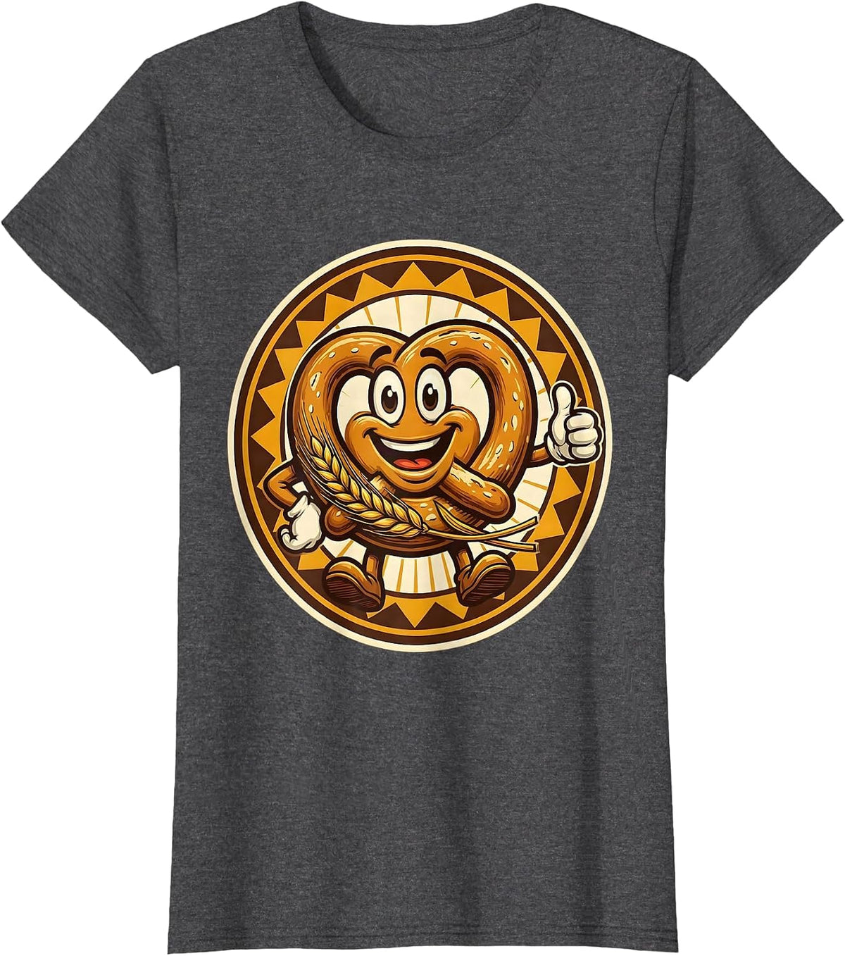Women's German Pretzel and Wheat Stalk Illustration T-Shirt - Dark Heather Grey