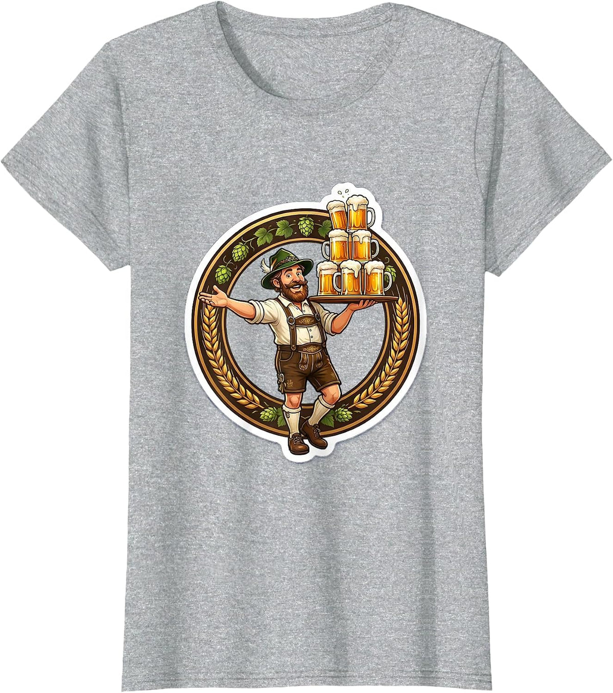 Oktoberfest Beer Stein Stack Carrying Tray Graphic T-Shirt - Heather Grey