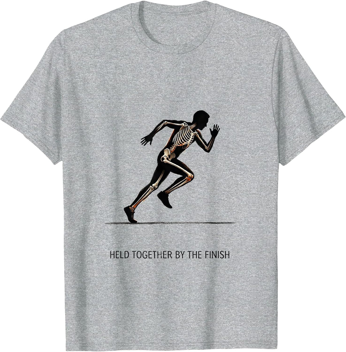 Men's Held Together By The Finish Funny Halloween Skeleton Runner T-Shirt - Heather Grey