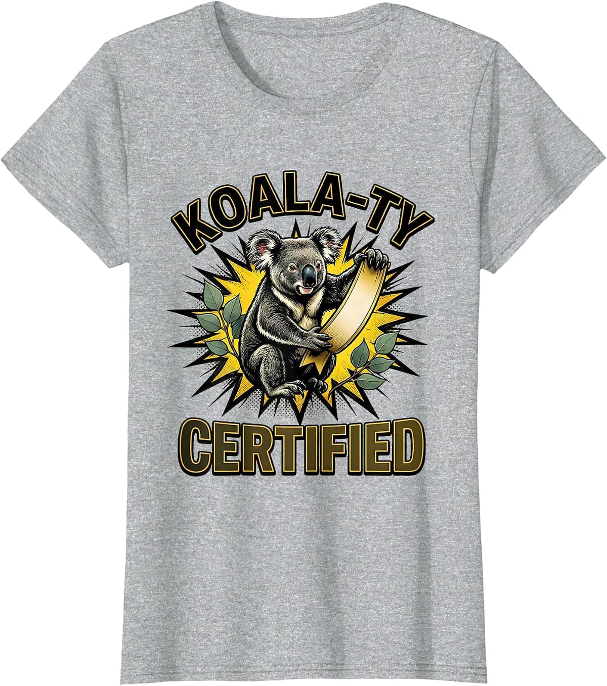 Women's Koala-ty Certified Comic Book Koala Lover Novelty Gift T-Shirt - Heather Grey