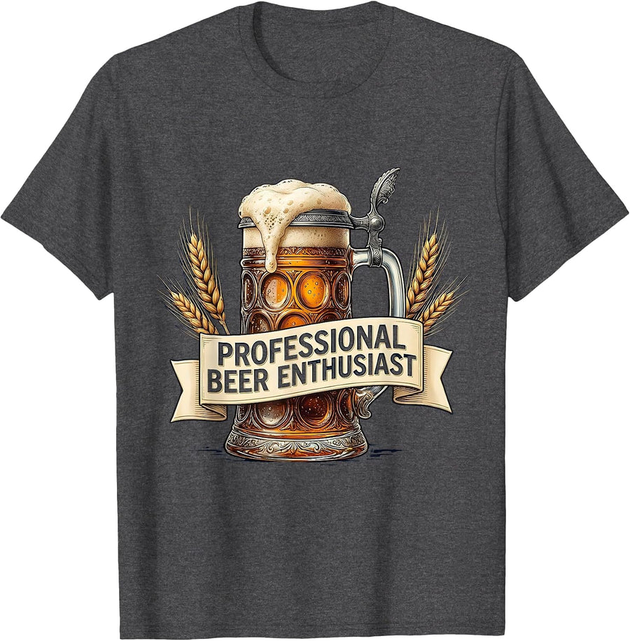 Men's Professional Beer Enthusiast Oktoberfest Design T-Shirt - Dark Heather Grey