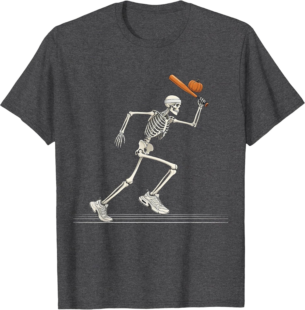 Skeleton Runner Minimal Halloween 5K Race T-Shirt - Dark Heather Grey