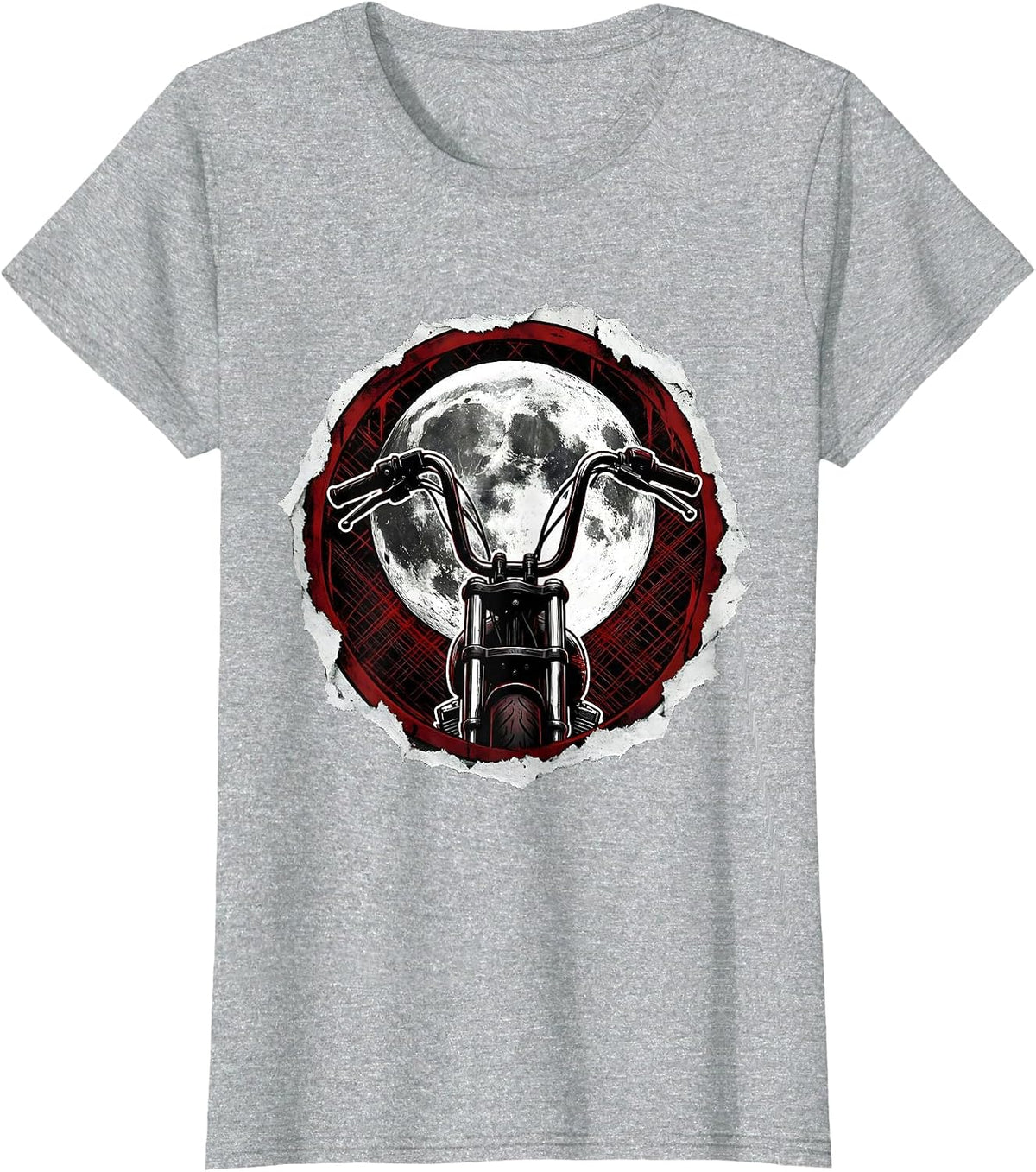Full Moon Motorcycle Handlebars Graphic Tee T-Shirt - Heather Grey