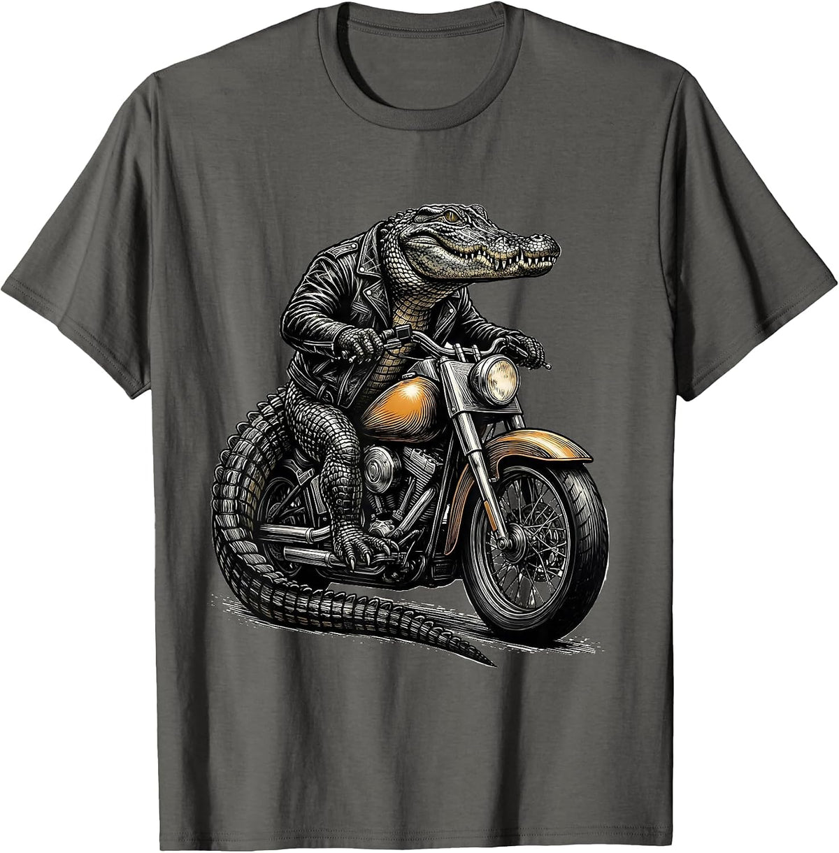 Gator Riding a Vintage Motorcycle Graphic Tee T-Shirt - Asphalt Grey