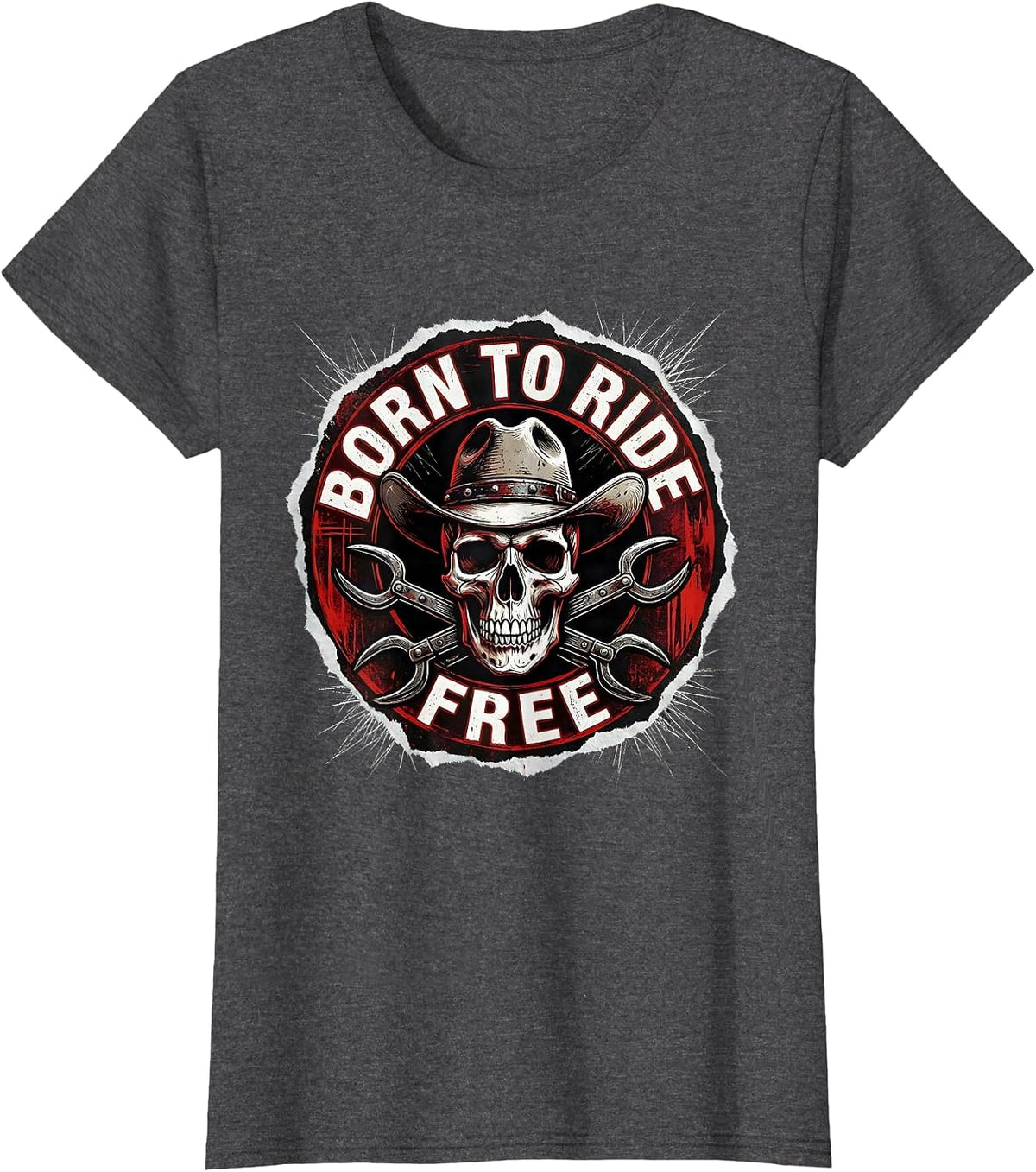 Women's Born to Ride Free Cowgirl Graphic Design T-Shirt - Dark Heather Grey