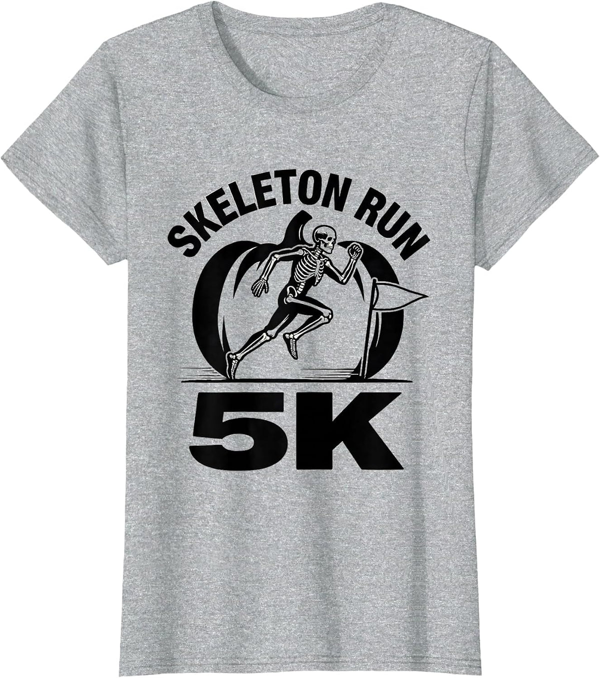 Skeleton Run 5K Funny Halloween Pumpkin Running Costume T-Shirt - Heather Grey