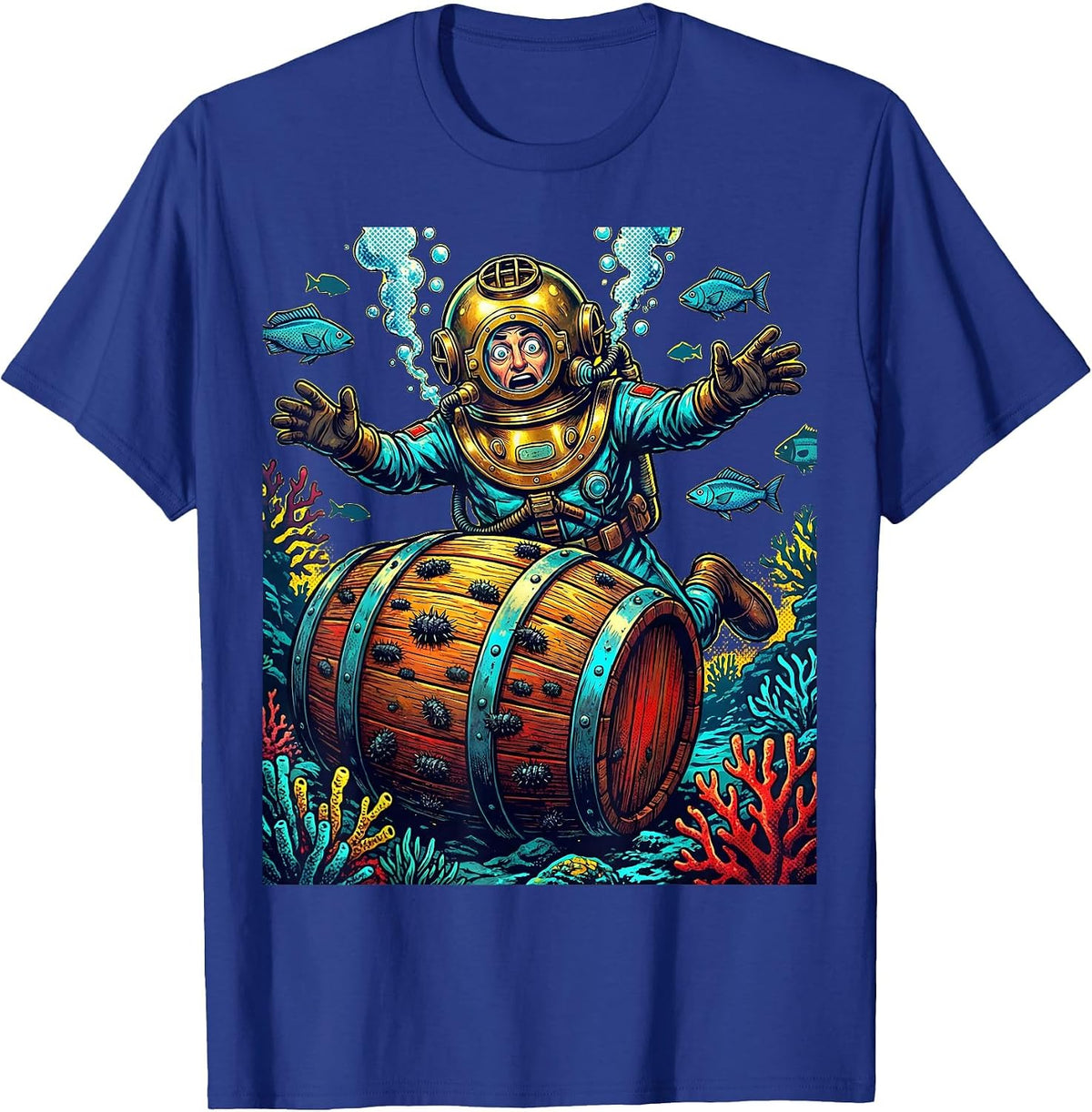 Men's Deep Sea Diver Sunken Beer Barrel Discovery T-Shirt - Royal Blue