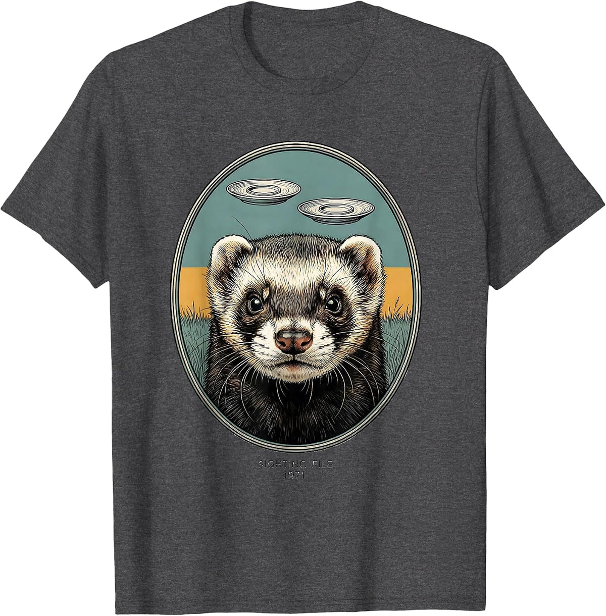 SIGHTING FILE / 1971 Vintage Ferret UFO Abduction Humor T-Shirt - Dark Heather Grey