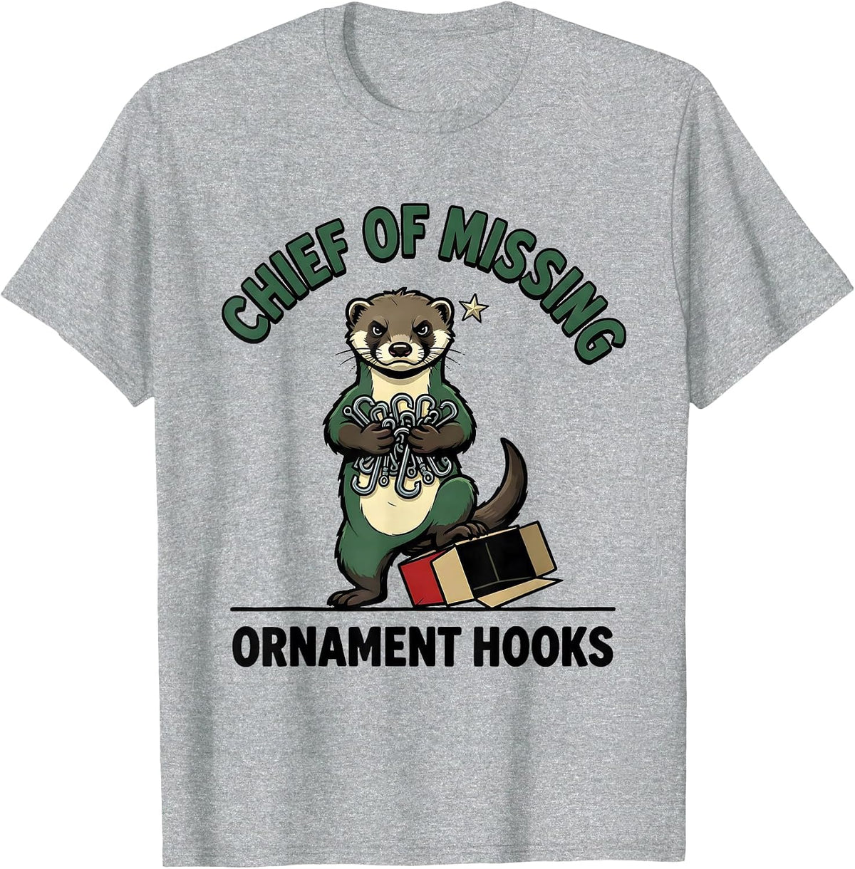 Men's Chief Of Missing Ornament Hooks Funny Ferret Lover Christmas T-Shirt - Heather Grey