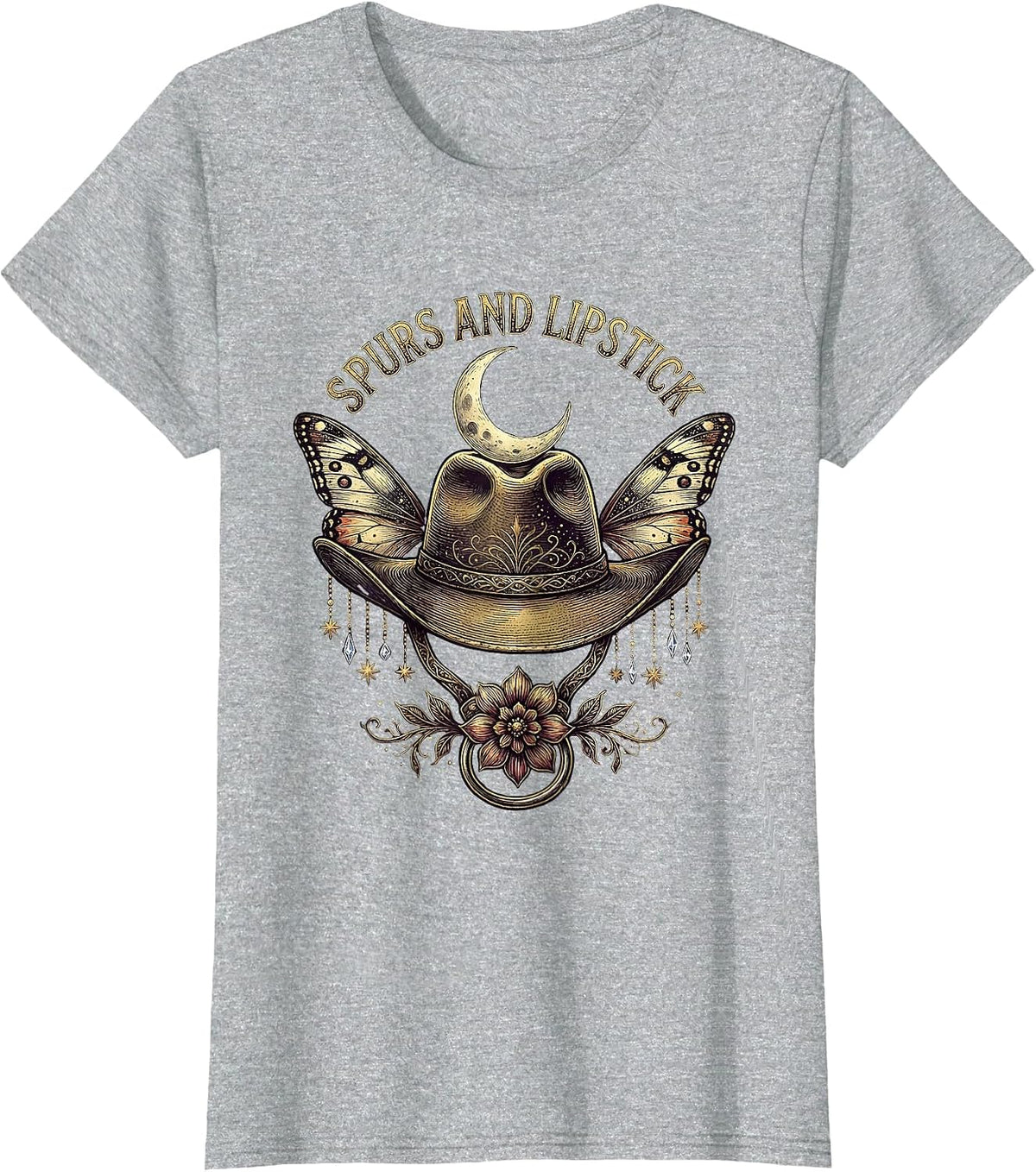 Women's Spurs and Lipstick Cowboy Western Design T-Shirt - Heather Grey