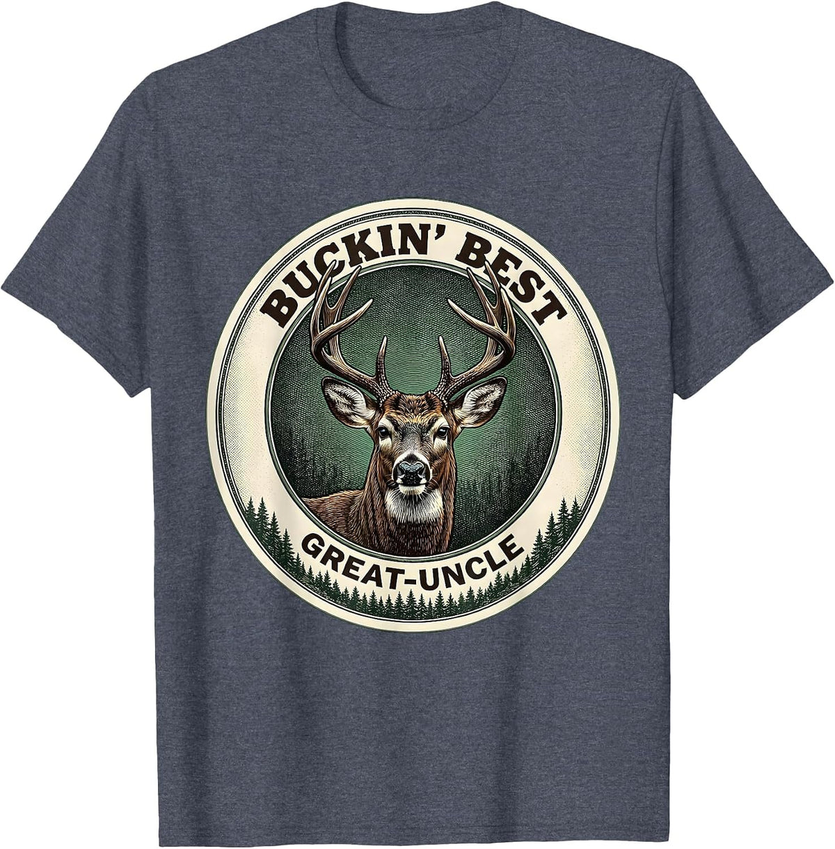 Buckin' Best Great-Uncle Funny Deer Hunting Dad Humor T-Shirt - Heather Blue