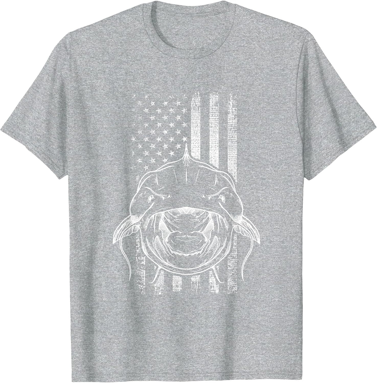 Distressed Flathead Catfish Shovelhead Cat Mudcat Noodling T-Shirt - Heather Grey