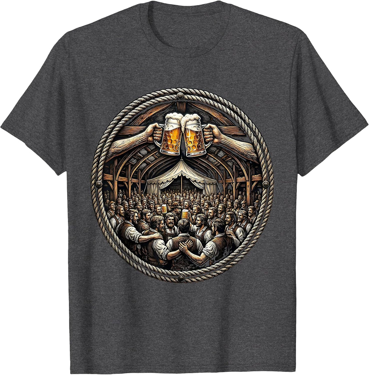 Men's Oktoberfest Beer Hall Celebration Graphic Tee T-Shirt - Dark Heather Grey