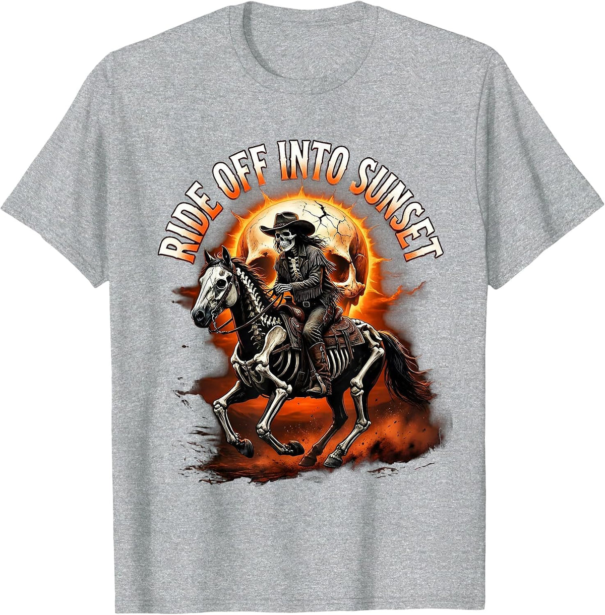 Men's Ride Off Into Sunset White Cowgirl Design T-Shirt - Heather Grey