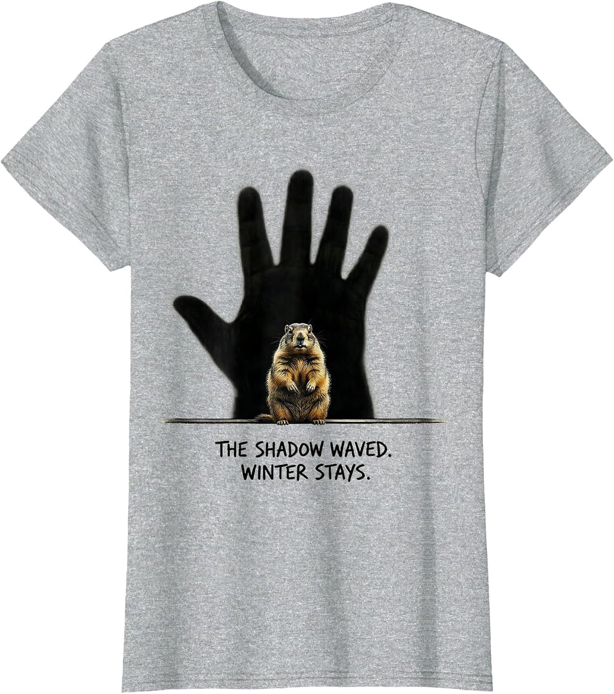The Shadow Waved Winter Stays Funny Groundhog Day Vintage T-Shirt - Heather Grey