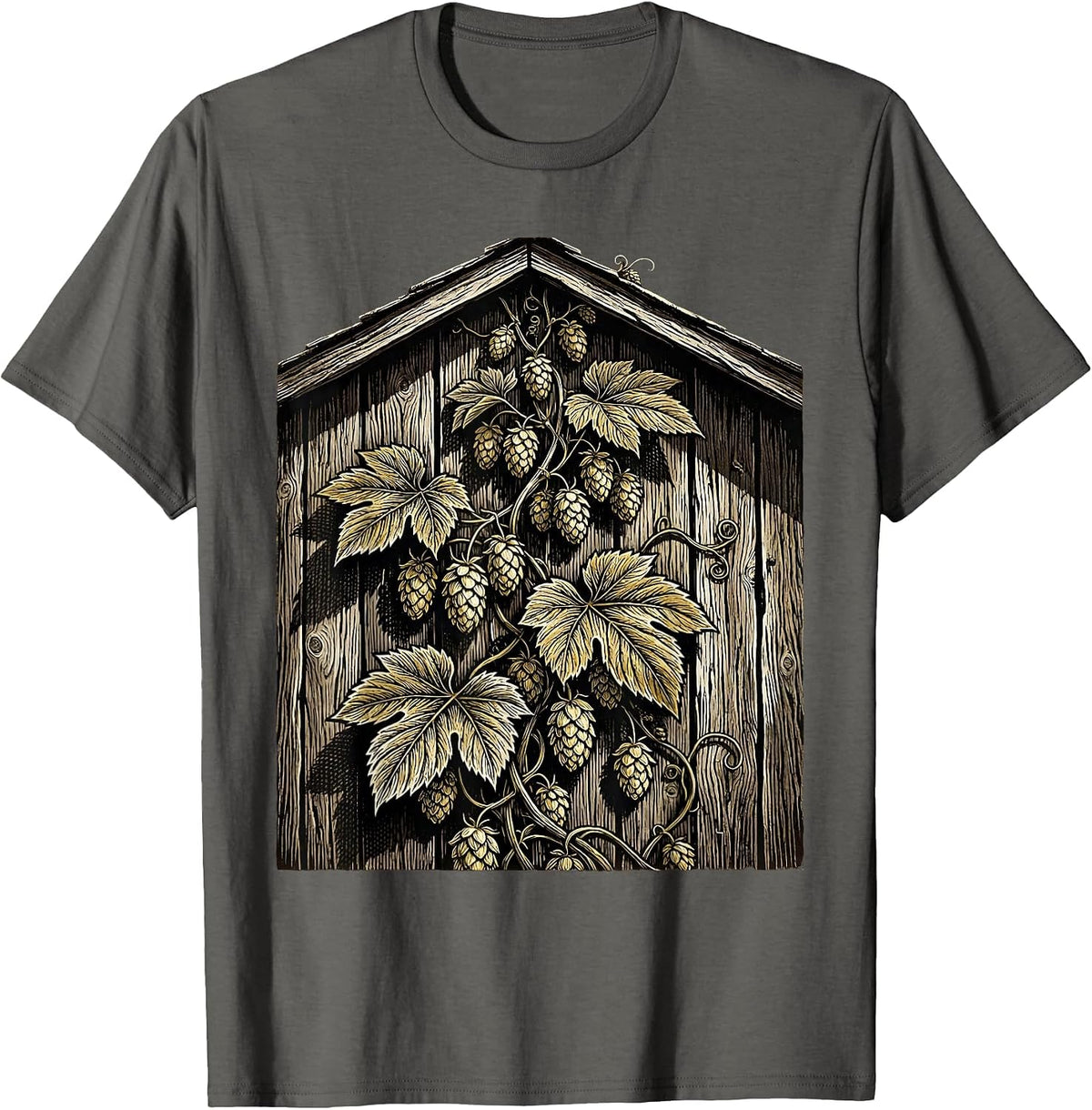 Oktoberfest Hop Vine Rustic Barn Wall Graphic T-Shirt - Asphalt Grey