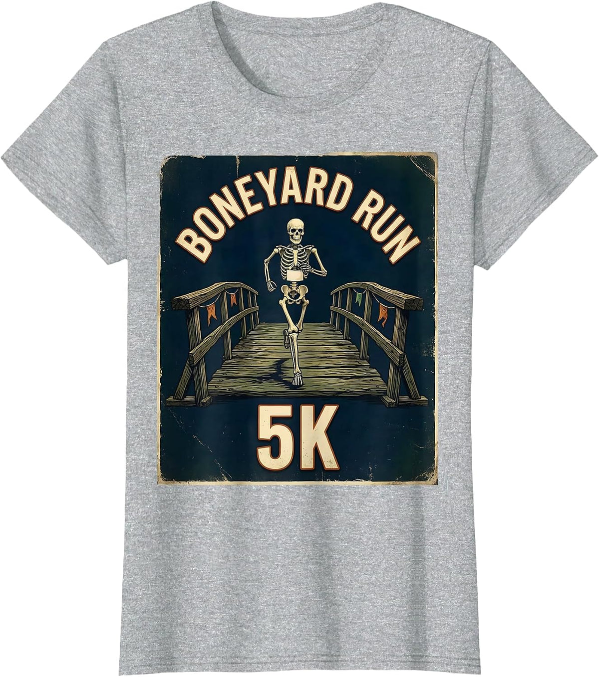 Boneyard Run 5K Vintage Skeleton Runner Halloween Fun Run T-Shirt - Heather Grey