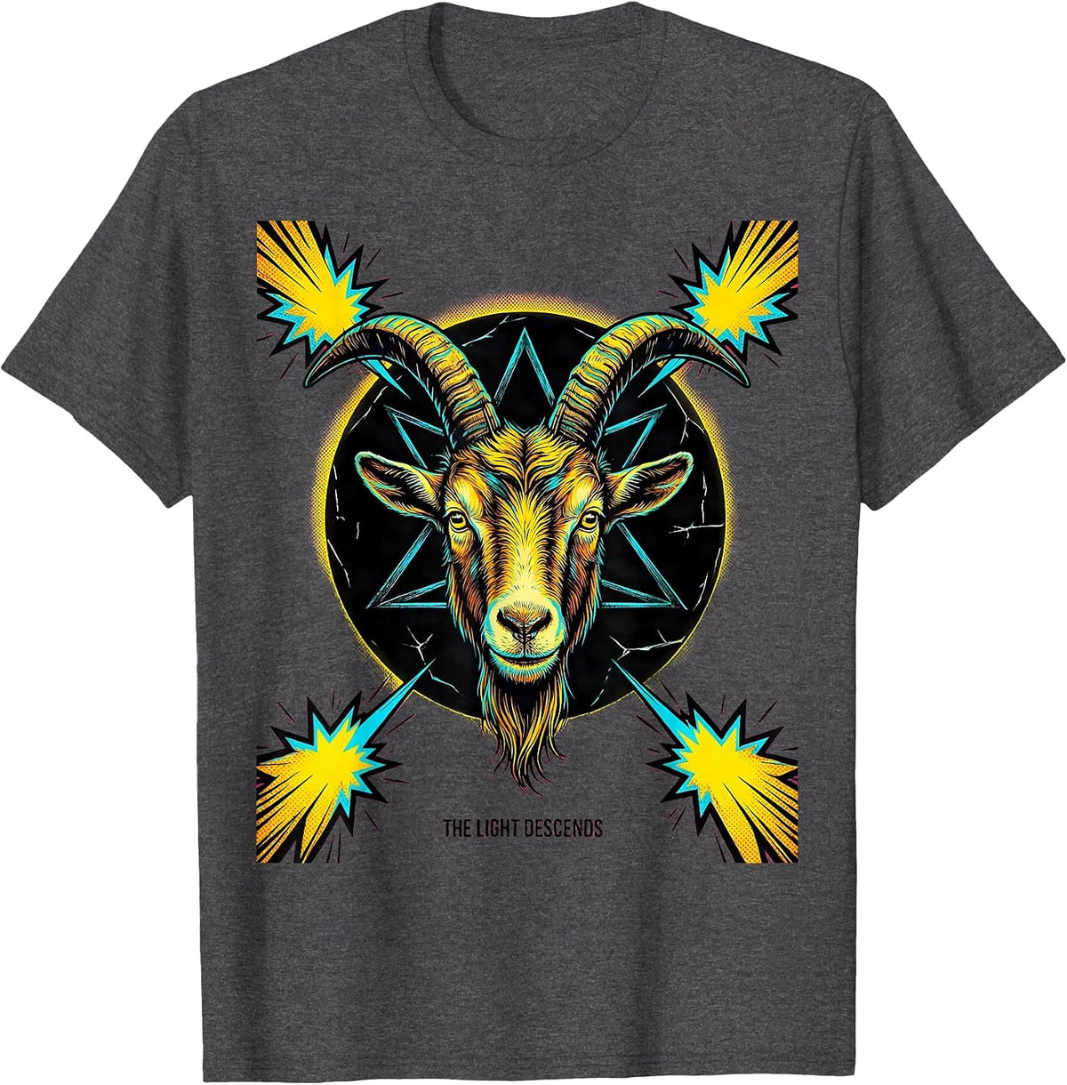 Men's The Light Descends Pop Art Occult Satanic Gothic Halloween T-Shirt - Dark Heather Grey