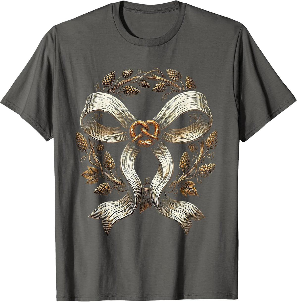 Men's Dirndl Apron Bow Pretzel and Hops Graphic T-Shirt - Asphalt Grey