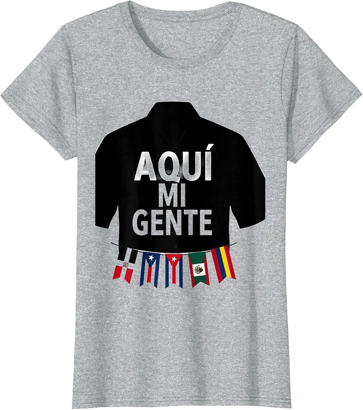 Women's Aquí Mi Gente Hispanic Heritage Month Multi-Flag Pride T-Shirt - Heather Grey
