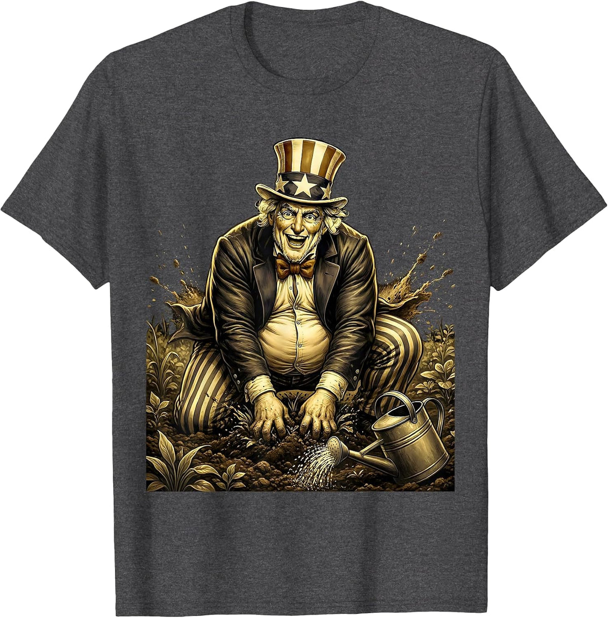 Gnome Beer Belly Gardening Funny Graphic Tee T-Shirt - Dark Heather Grey