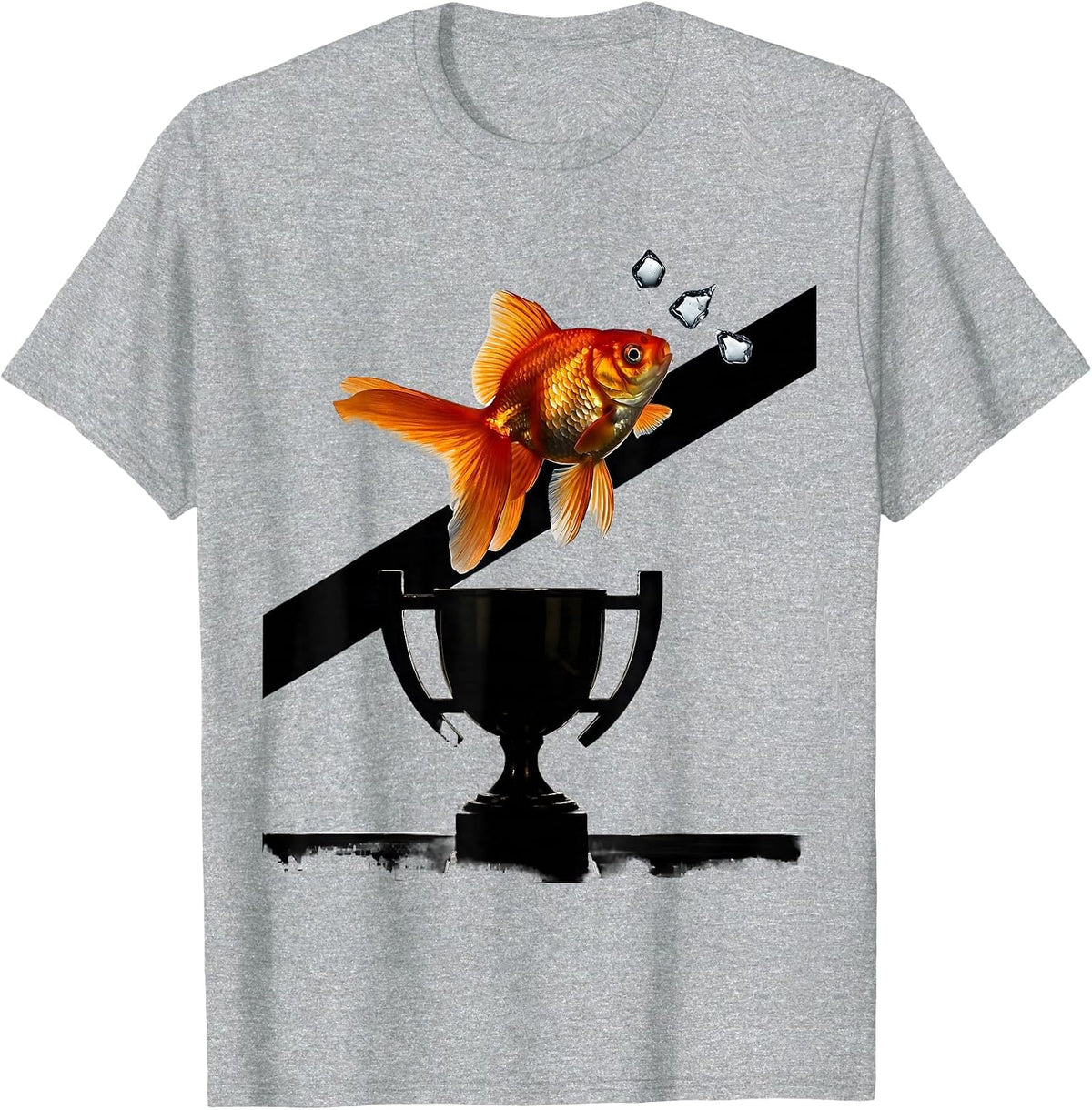 Men's Sarcastic Goldfish Leaping From Trophy Cup T-Shirt - Heather Grey