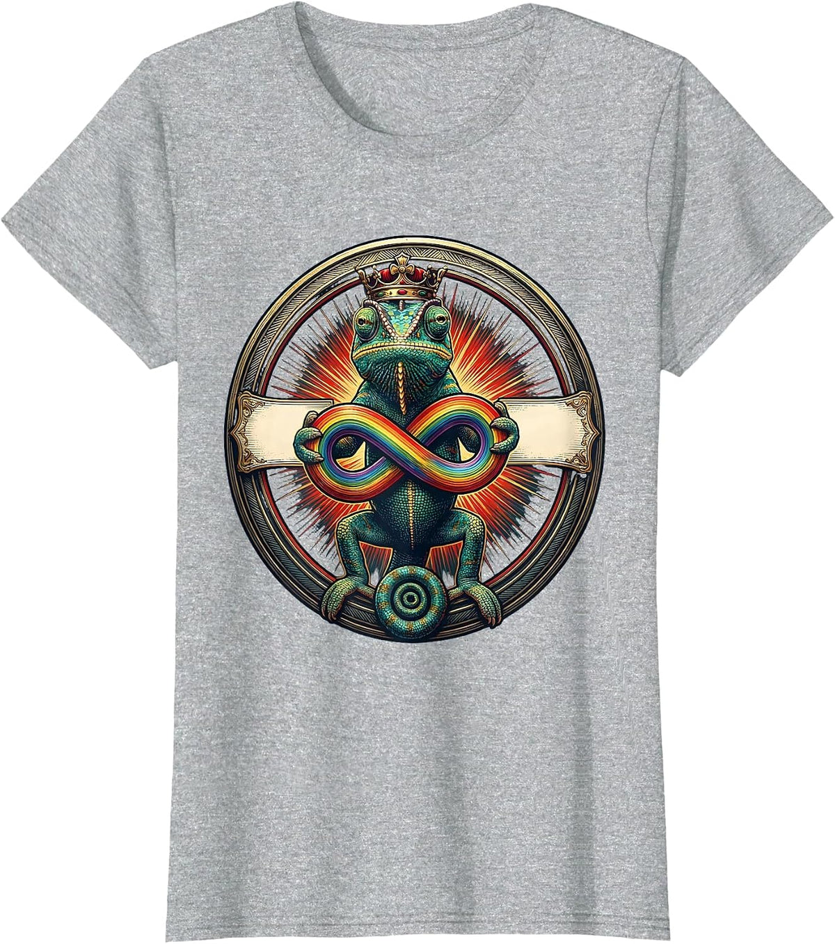 Women's Crowned Chameleon Monarch Meme Funny Autistic Humor T-Shirt - Heather Grey