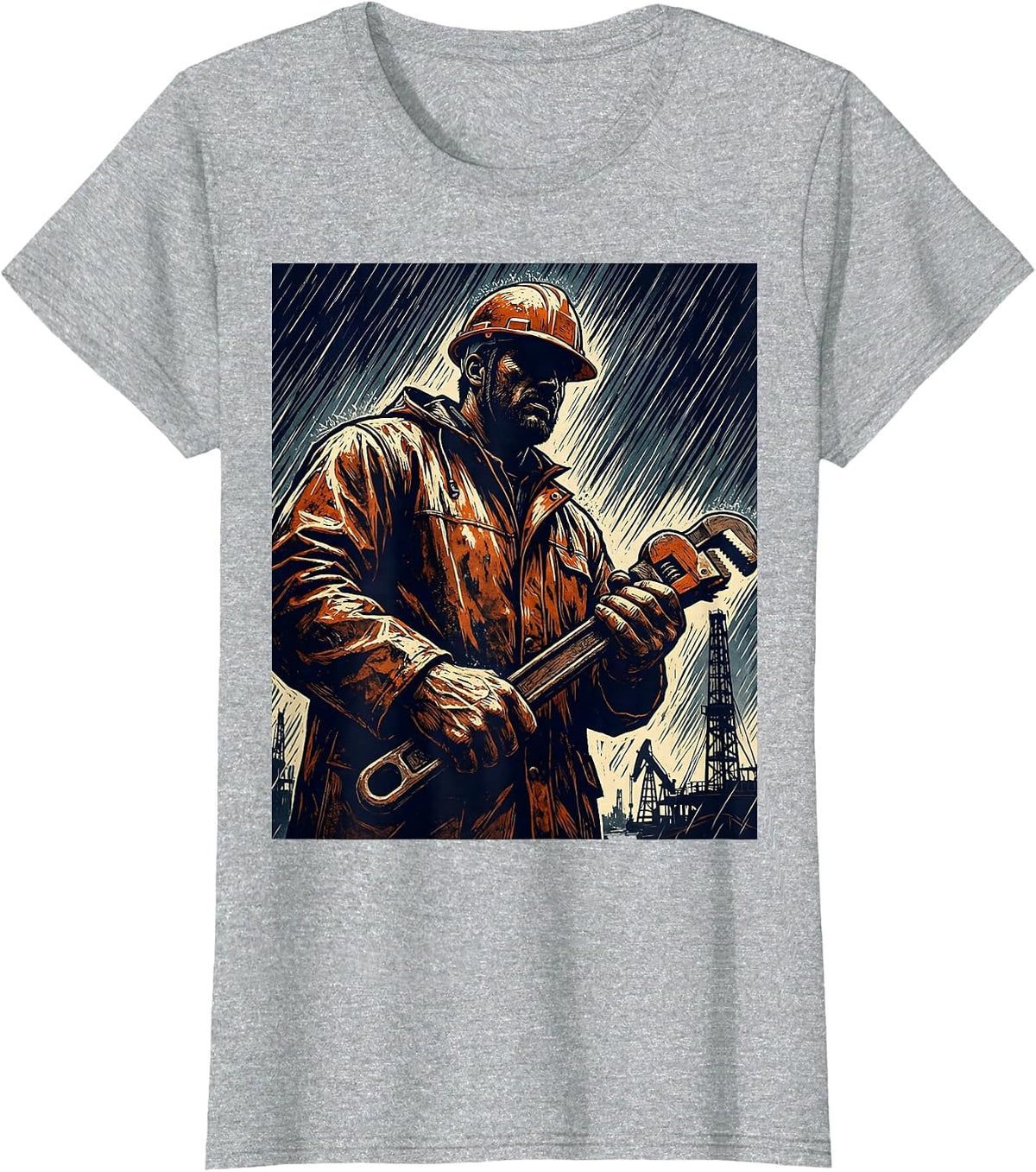 Oil Rig Worker in Hard Rain Graphic Tee T-Shirt - Heather Grey