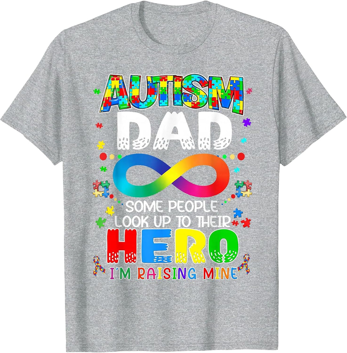 Autism Dad Raising Hero Groovy Father Autism Awareness T-Shirt - Heather Grey