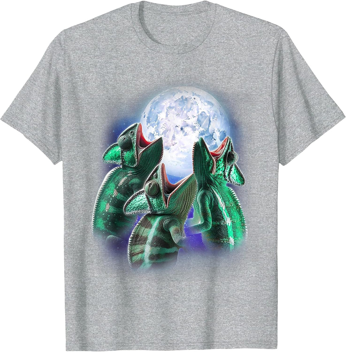 3 Chameleon Howling At The Moon Shirt Funny Pet Lizard Lover T-Shirt - Heather Grey