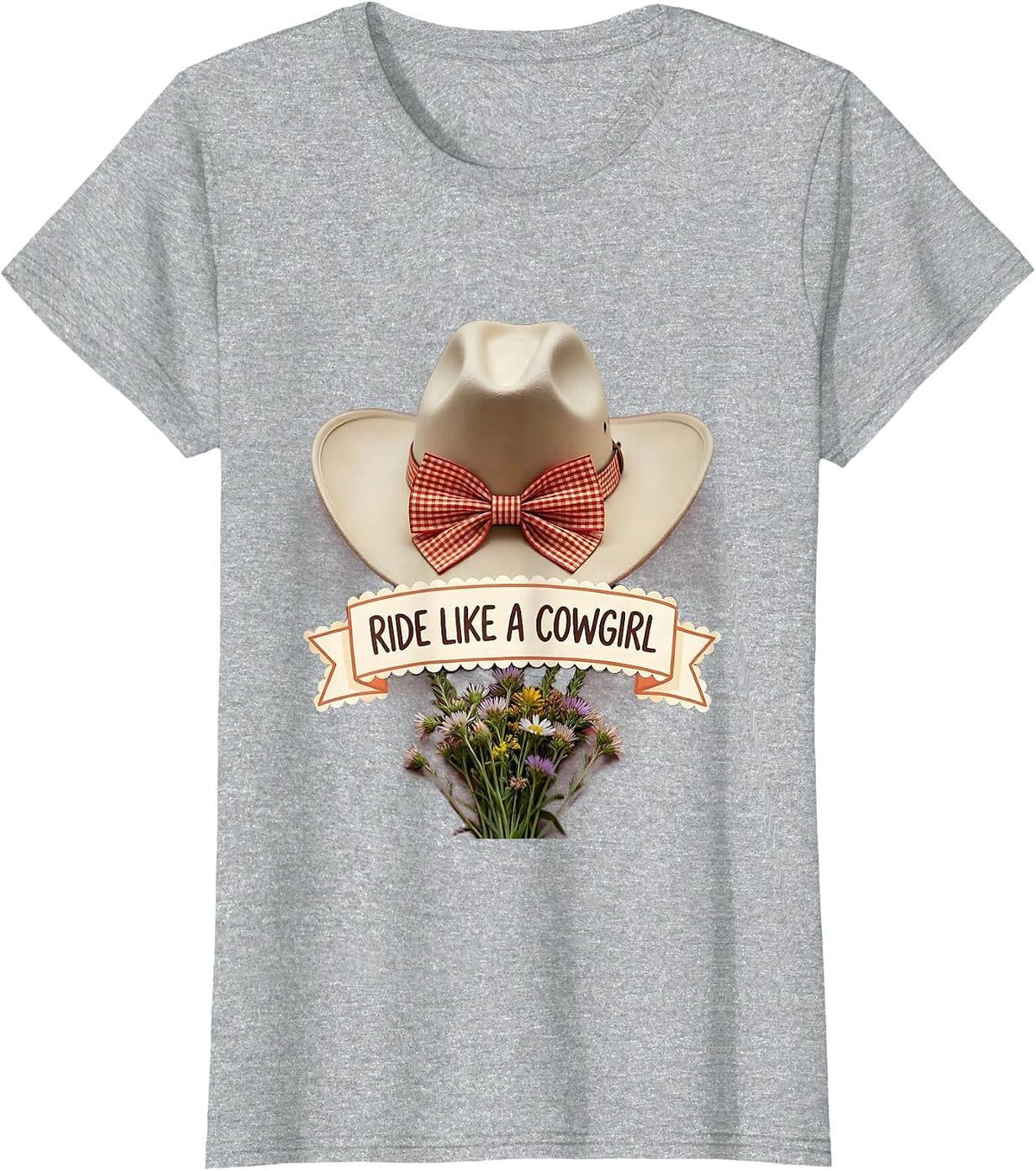 Women's Ride Like a Cowgirl White Cowgirl Design T-Shirt - Heather Grey