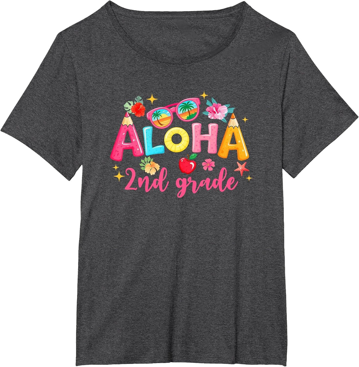 Aloha 2Nd Grade Summer Vacation Beach Teacher School Student T-Shirt - Dark Heather Grey