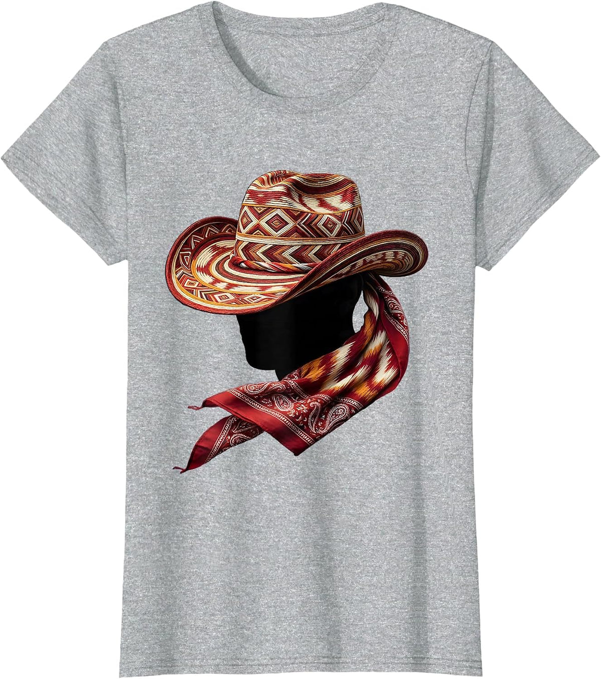 Cowboy Hat Bandana Blowing in the Wind Design T-Shirt - Heather Grey