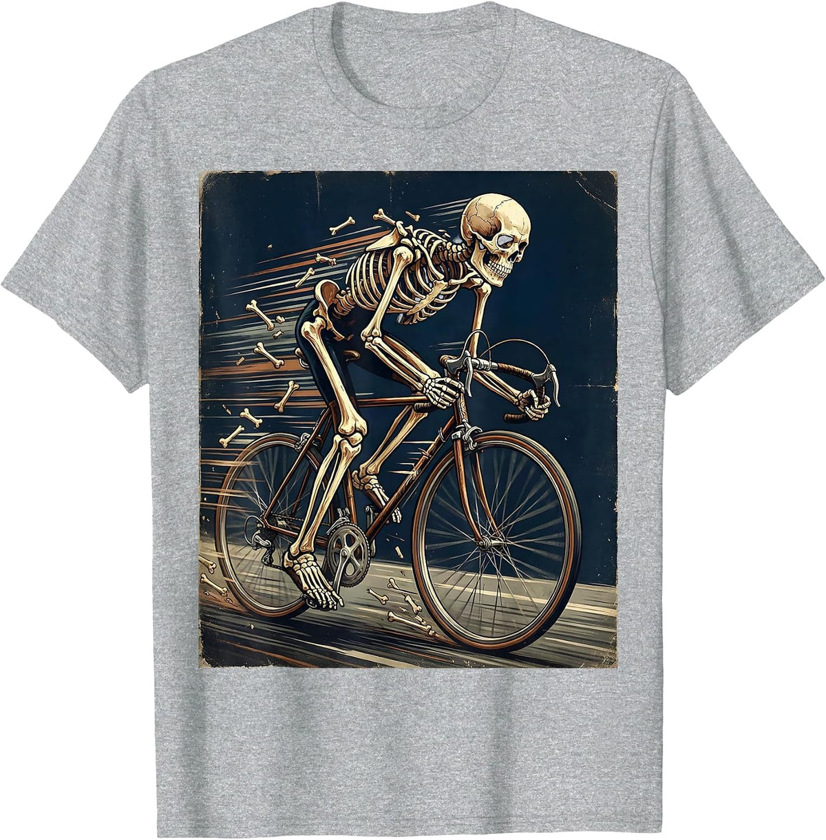 Men's Skeleton Cyclist Racing Full Speed Bike Graphic T-Shirt - Heather Grey