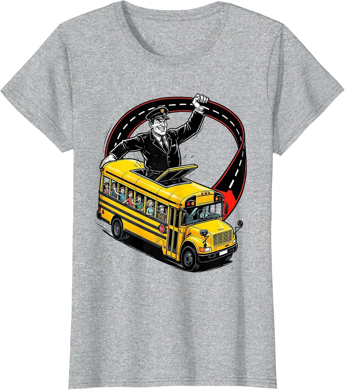 Oversized Cartoon Bus Driver Novelty School Bus Lover T-Shirt - Heather Grey