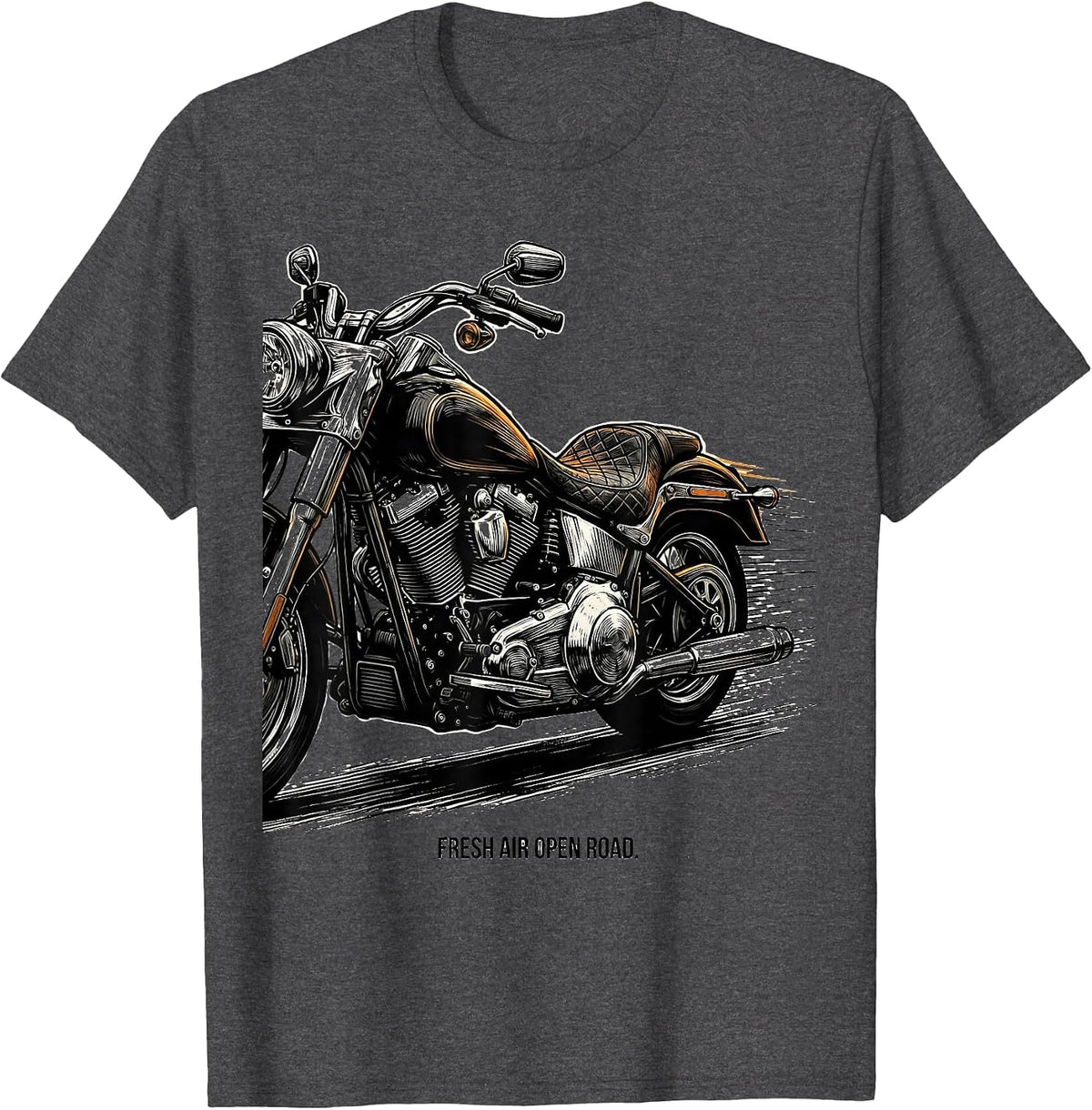 Men's Fresh Air Open Road Motorcycle Design T-Shirt - Dark Heather Grey