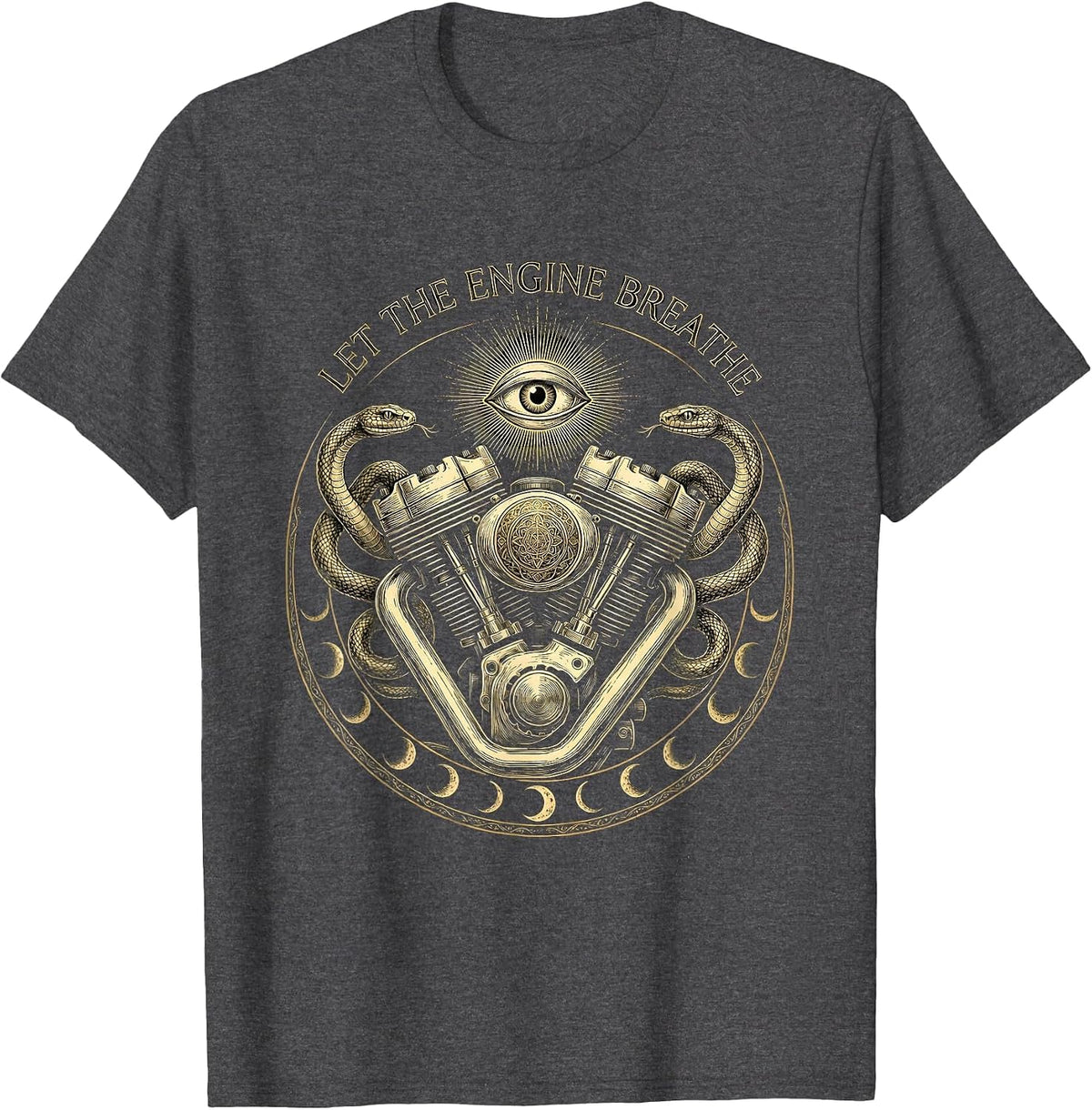 Let The Engine Breathe Motorcycle Design T-Shirt - Dark Heather Grey