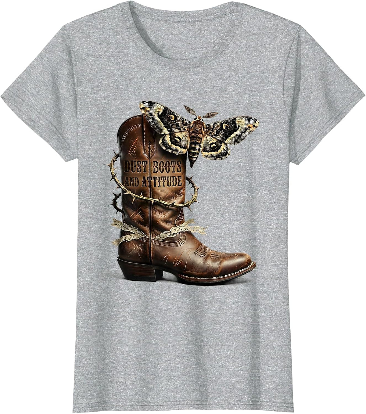 Dust Boots and Attitude Cowgirl Design T-Shirt - Heather Grey